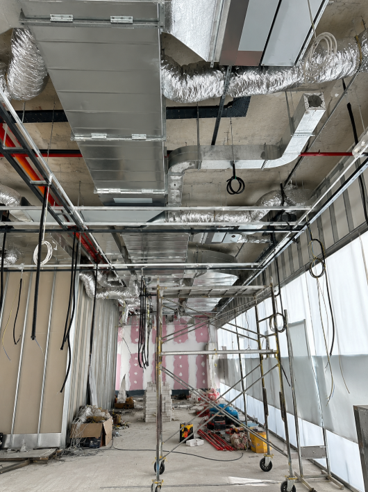 Commercial office reinstatement works with exposed ceiling services